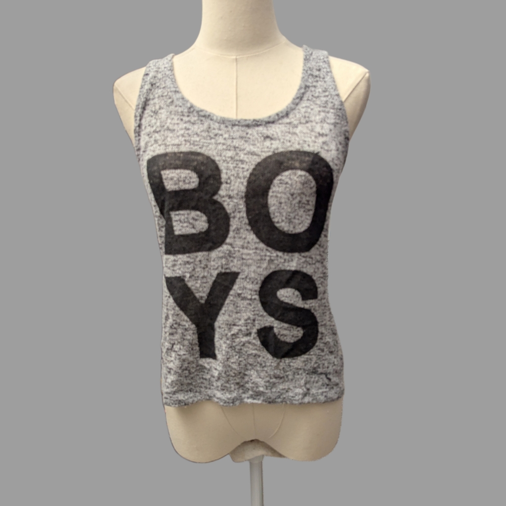 Divided Gray Tank Top with Black Print